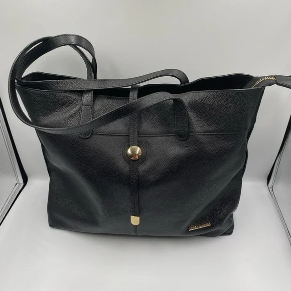 Stella & Max Leather Tote Hand Bag Purse BLACK Top Zipper Gold Accents - Picture 1 of 9